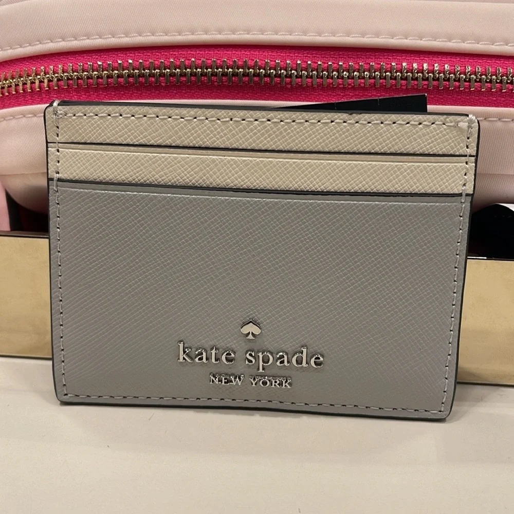 Kate Spade Madison Small Slim Card Holder Platinum Grey Multi NWT